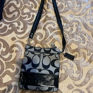 Coach Black and Gray Signature stripe Crossbody Bag. Like NEW!